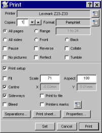 Options for pamphlet printing.