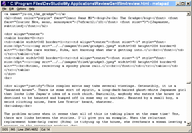 Writing HTML in Metapad.