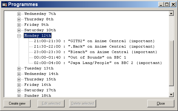TeleGuide programme list.